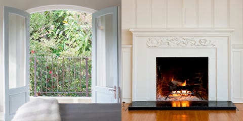 bedroom balcony and fireplace