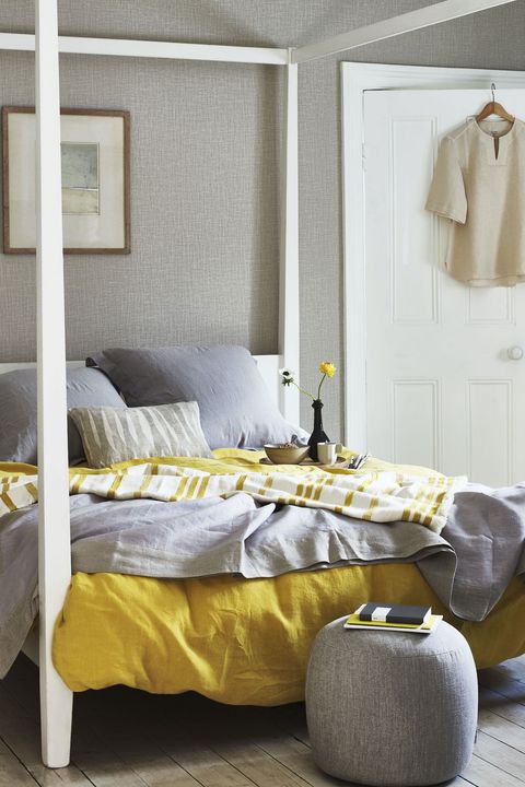 Идеи для спальни желтый и серый