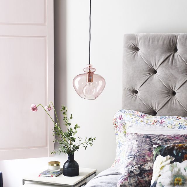 Grey And Pink Bedroom Ideas, Dark Grey Lamp Shade Bedroom Ideas