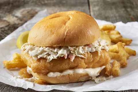 beer battered fish burger with fries