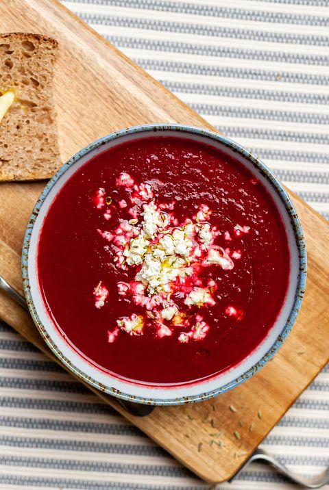 beetroot and watercress soup with fennel feta