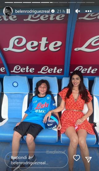 belen at maradona stadium in naples with santiago, happy