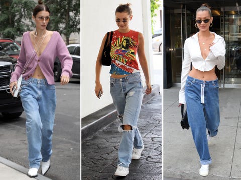 Bella Hadid in low-rise jeans