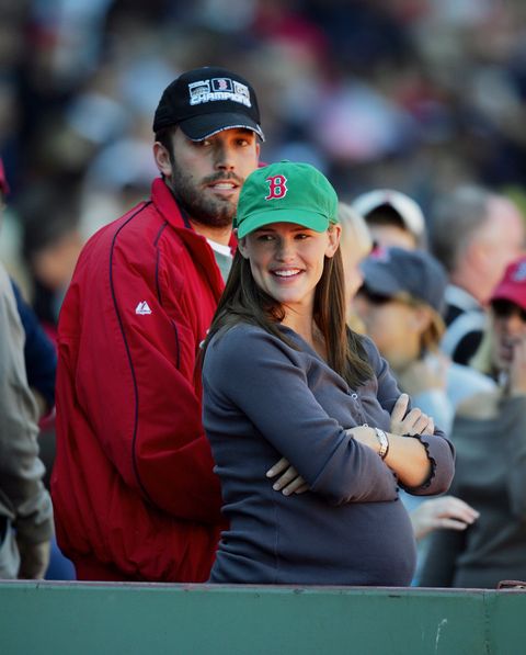 Ben Affleck and pregnant Jennifer Garner at a Red Sox game in 2005.