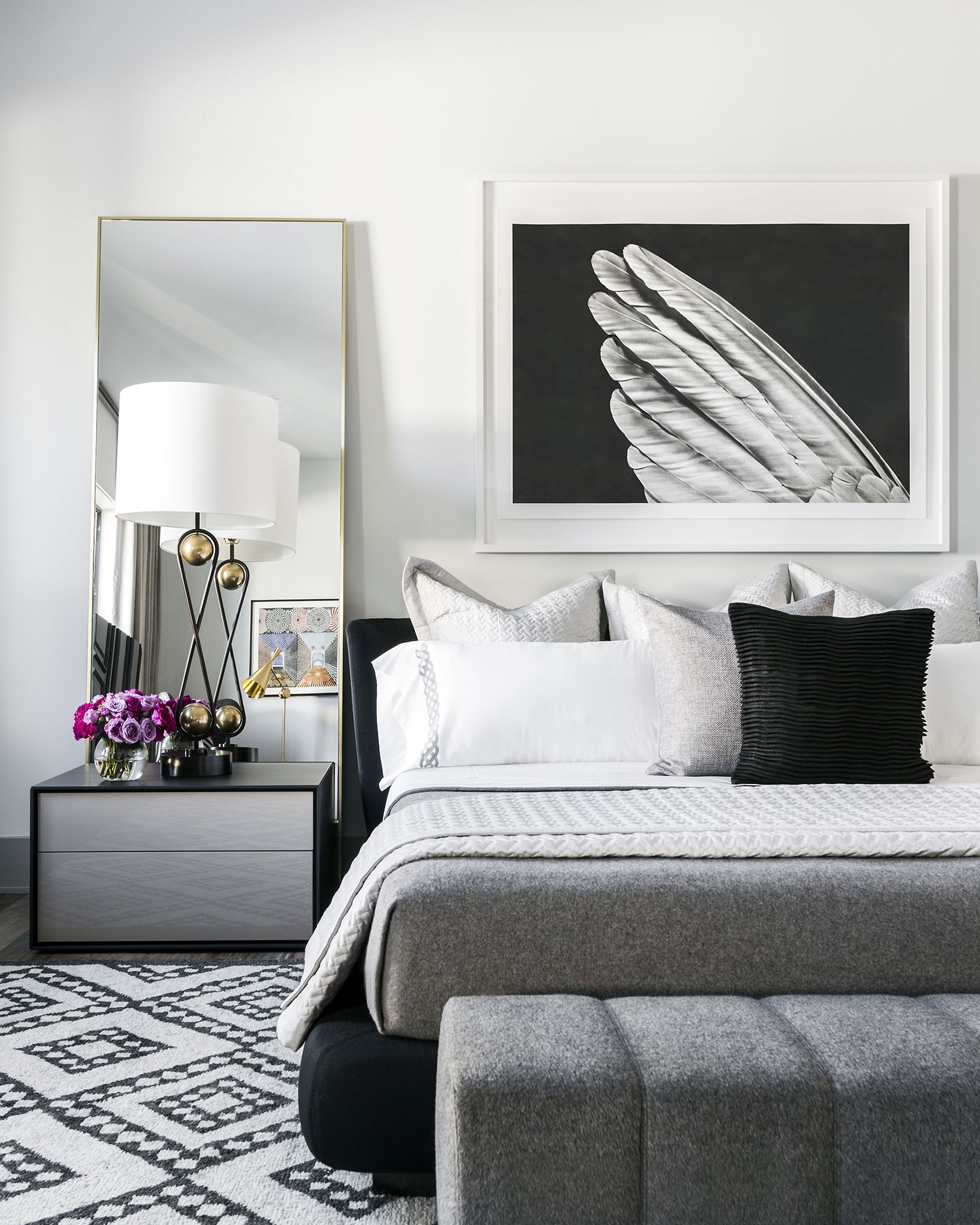 black and white bedroom