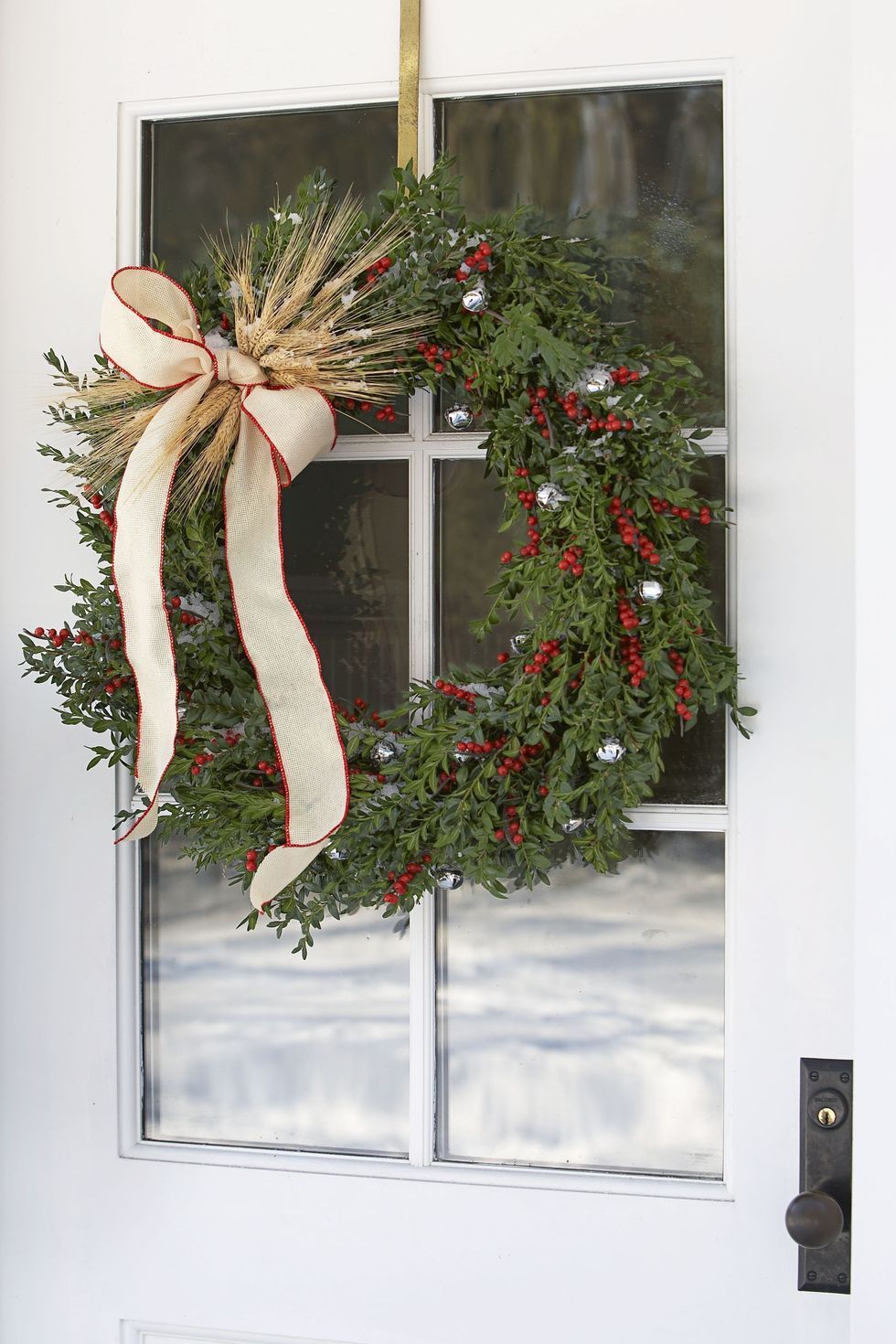 Green Christmas Wreath with Bow Knot Indoor Outdoor Hanging Door Decorations New 