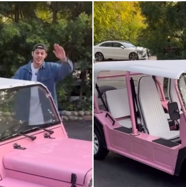 Pete Davidson Is Out Here Driving Kim Kardashian's Hot Pink Golf Cart to Deliver Pizza to Scott in L.A.