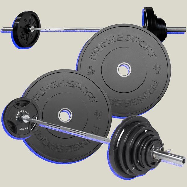 collage of bar bells and weights