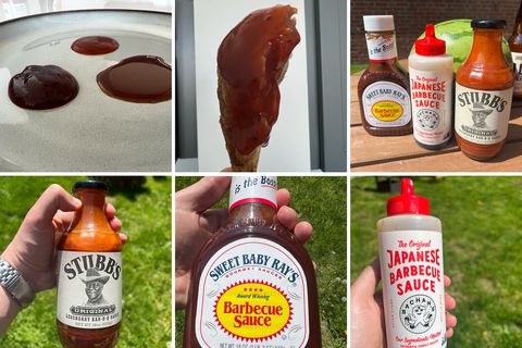 collage of bottles of bbq sauces