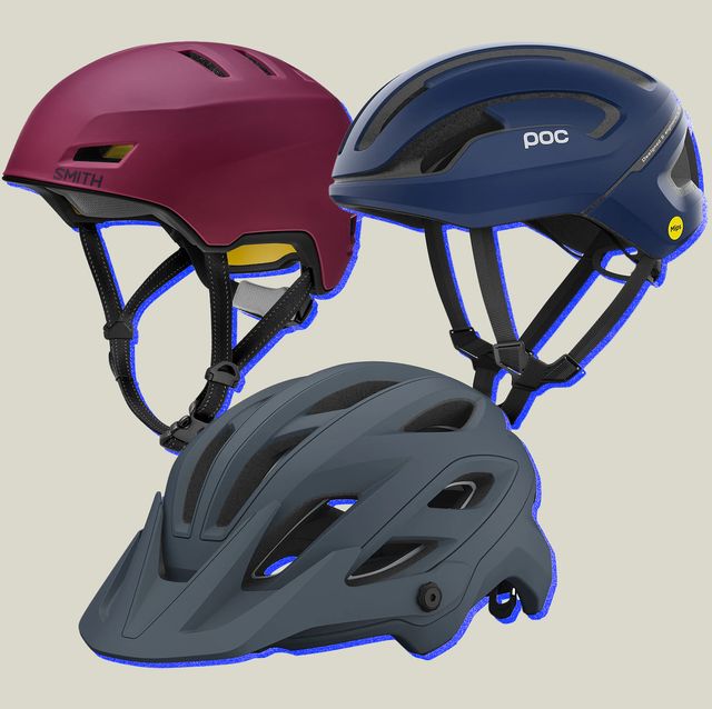 collage of three bike helmets