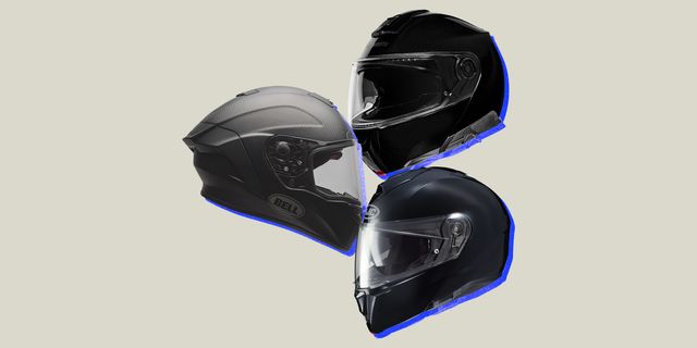 collage of three motorcycle helmets