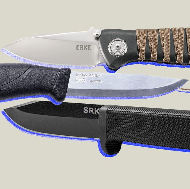 collage of three bushcraft knives