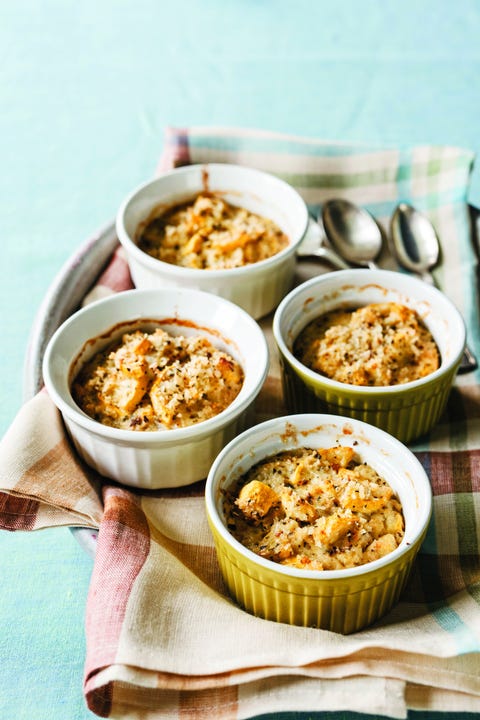 southern yellow squash casserole baked in individual ramekins