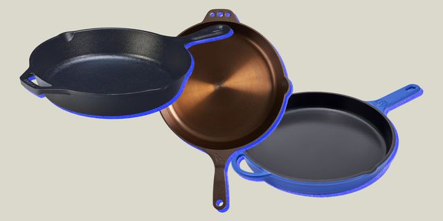 collage of 3 cast iron skillets
