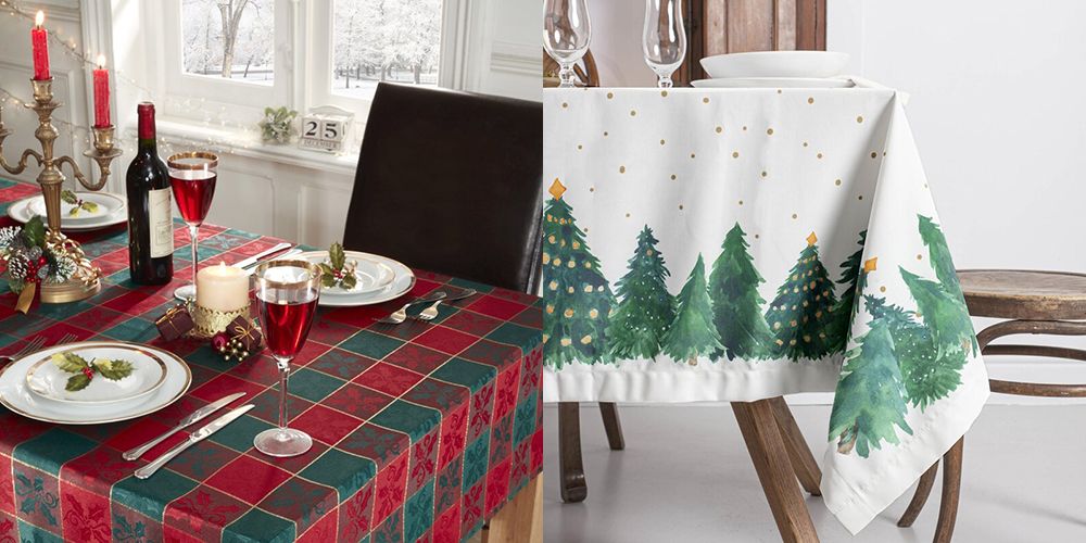 Retro Swedish Christmas Table Linens Christmas Tablecloth Printed Santa Cotton Fabric