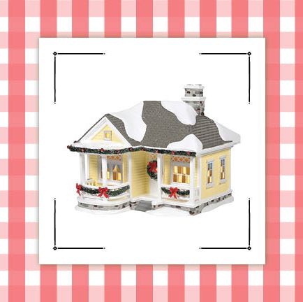 wooden tree christmas village and small yellow craftsman cottage for christmas village