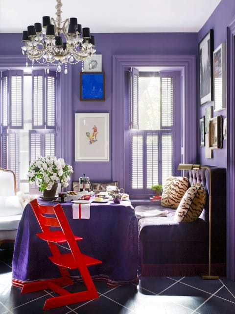 purple and red dining nook