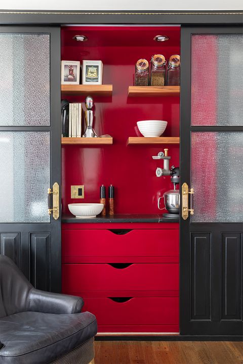 red and black closet pantry