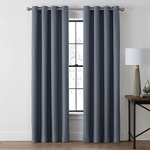 Blue pleated curtains