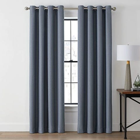 Blue pleated curtains