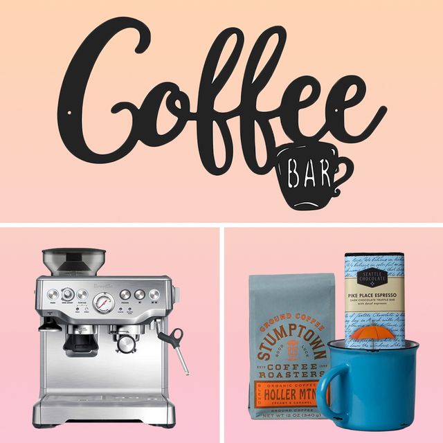 best gifts for coffee lovers including coffee bar signs, mug warmers, reusable coffee cups, coffee packages, coffee makers, and more