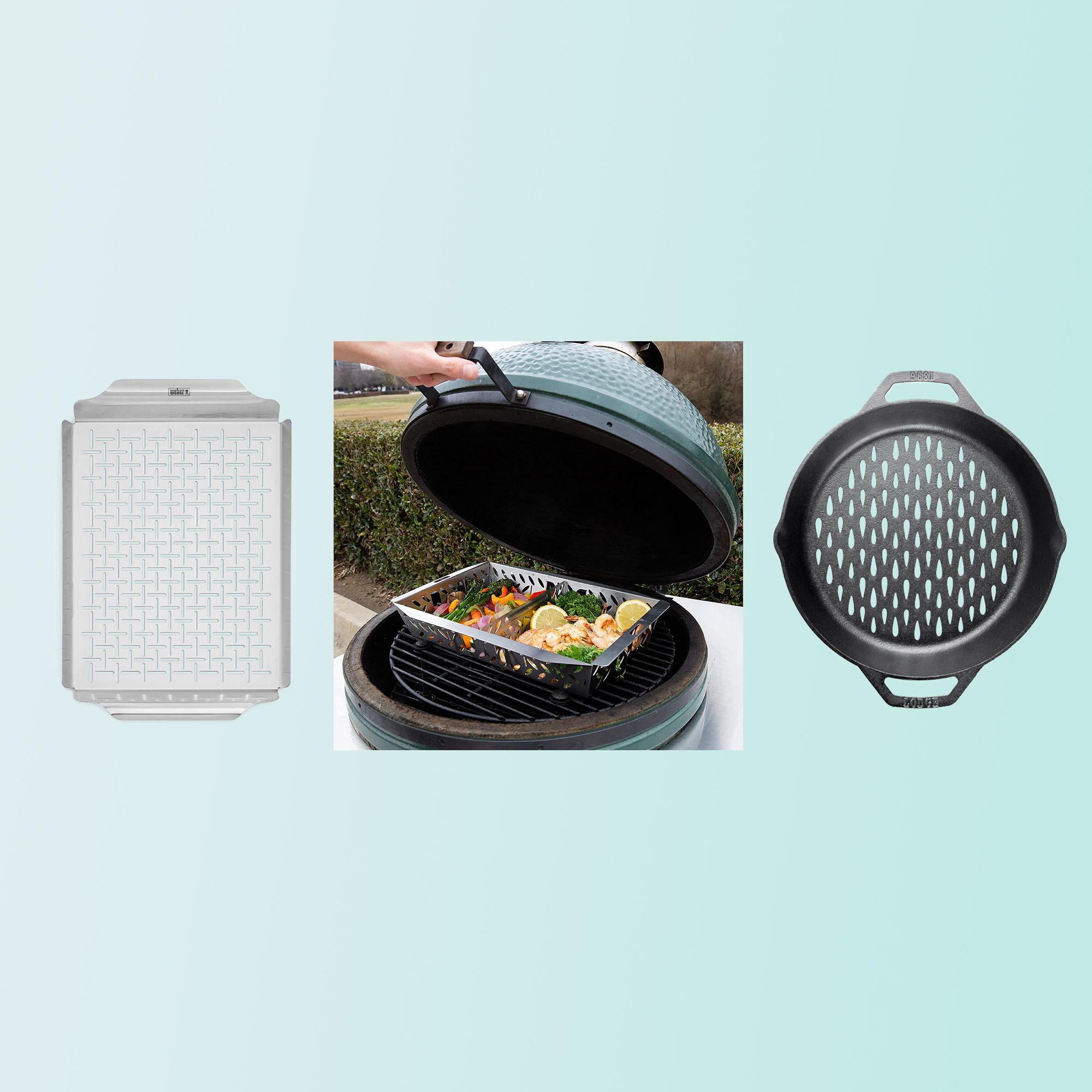 Large VSILE Portable BBQ Grill Basket Professional Barbecue Tool for Grilling Fish Vegetable Steak Meat Shrimp Made of Durable 430 Stainless Steel with Removable Handle 