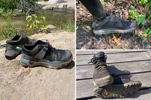 collage of hiking boots