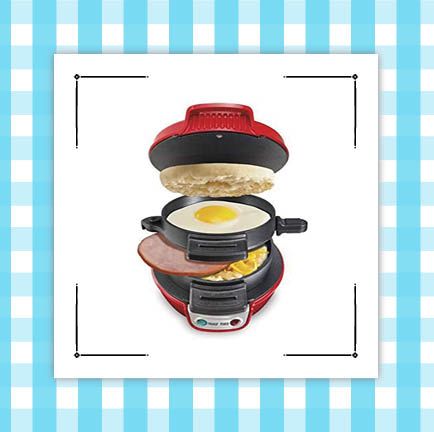 breakfast sandwich maker and date night bucket list on blue and white gingham background