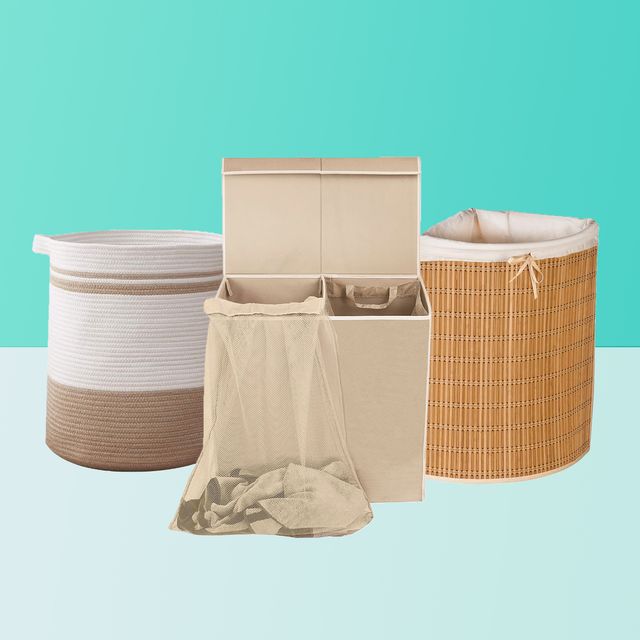 laundry baskets on blue background