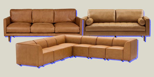 collage of three brown couches