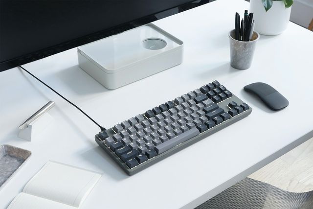 mechanical keyboard and mouse on a desk