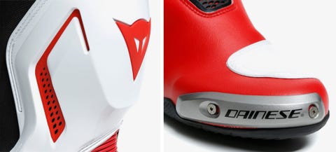 detail of armor and toe of motorcycle boots