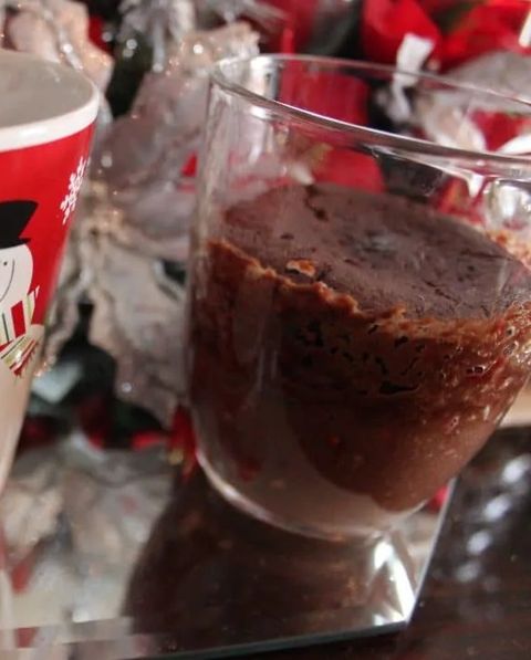 microwave peppermint chocolate mug cake in a clear mug