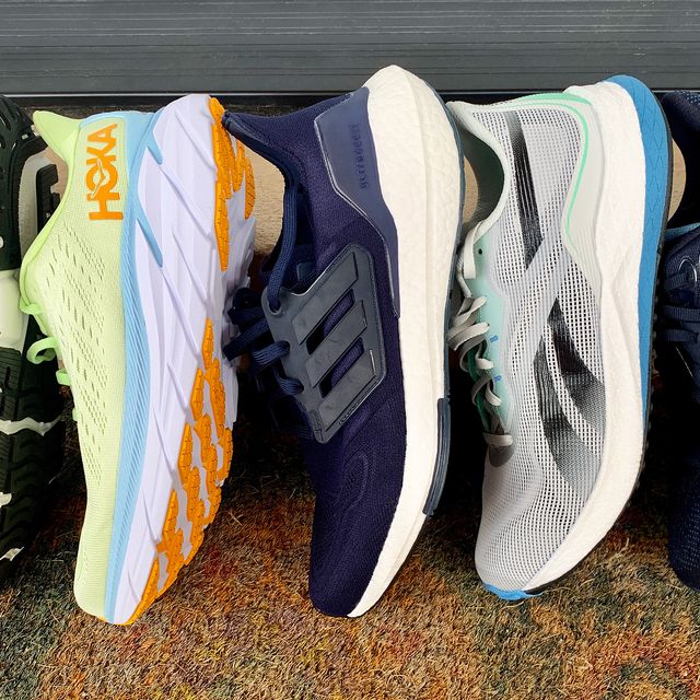 lineup of a variety of running shoes