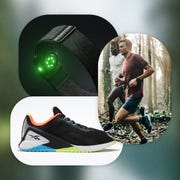 reebok nano x1, two men running wearing tracksmith x taylor stitch, polar verity sense black wristband
