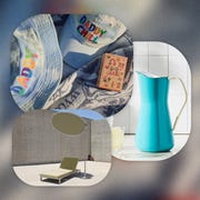 collage showing hats, a sun shade, and a water pitcher