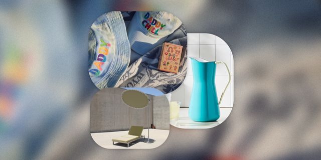 collage showing hats, a sun shade, and a water pitcher
