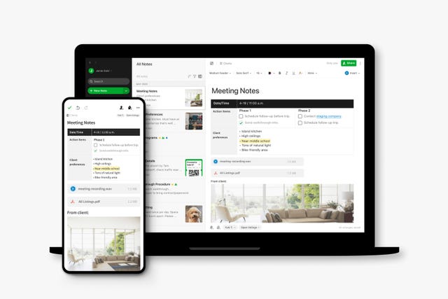evernote app displayed on phone and computer