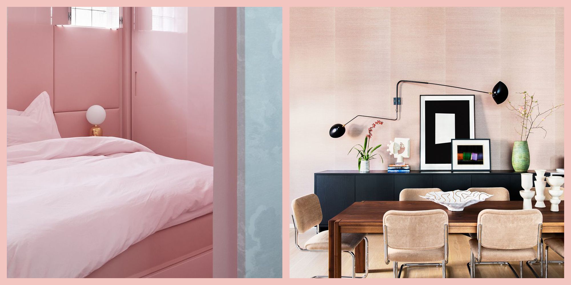 baby pink feature wall