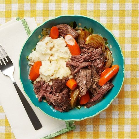 perfect pot roast with carrots and mashed potatoes