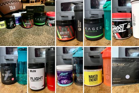 collage of jars of pre workout