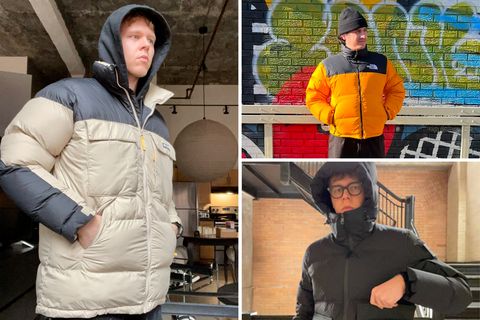 collage of three men in puffer jackets