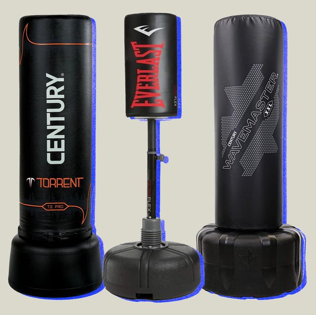 three different standing punching bags