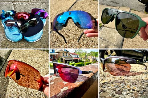collage of running sunglasses outside