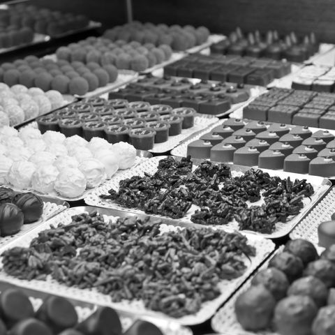 chocolates on the counter in a chocolate shop