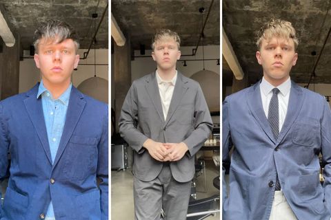 collage of a man wearing 3 different blazers