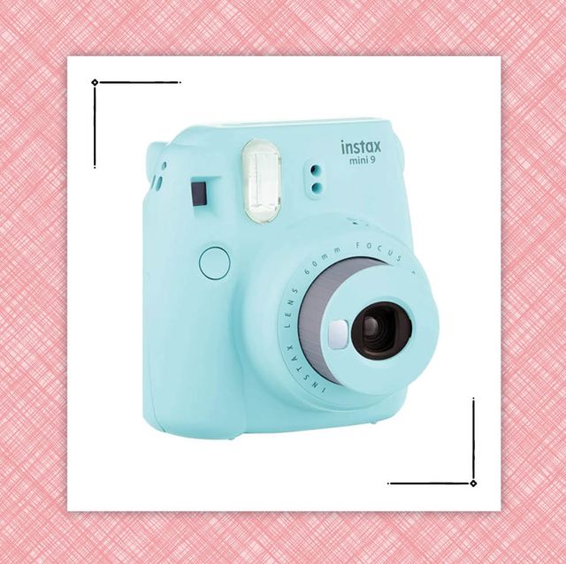 a cupcake purse and aqua instant camera