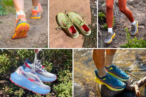 collage of five running shoes