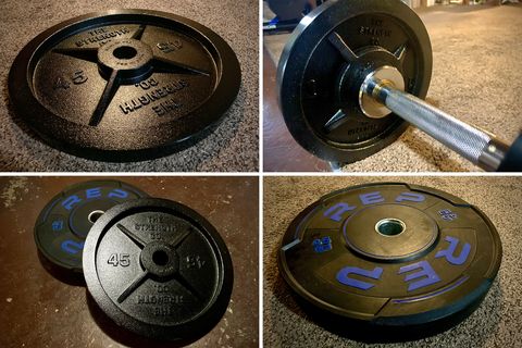 collage of weight plates