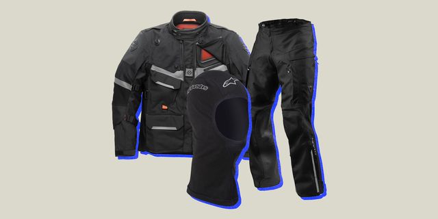 collage of a jacket, pants, and open face balaclava